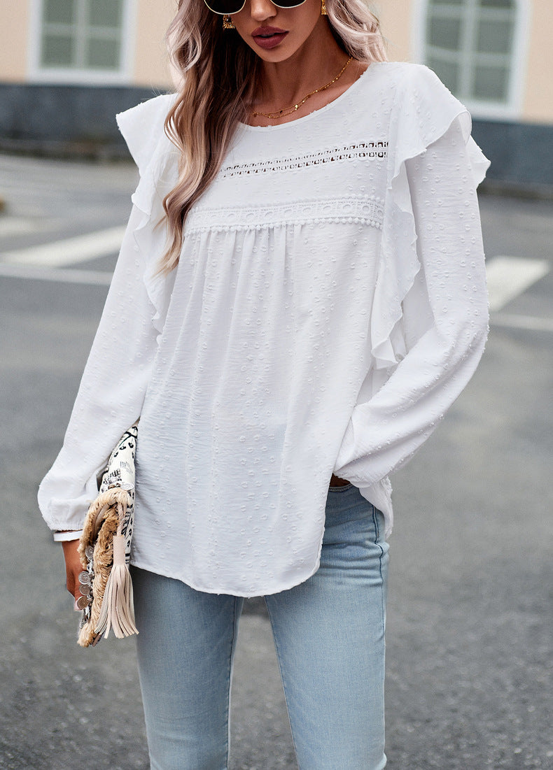 Hazal Cotton Crochet Lace Ruffle Top