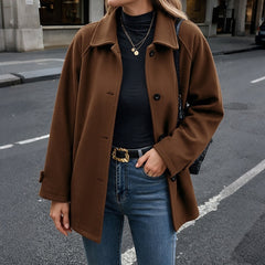 Button-front collared mid-length coat