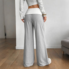 Color-block wide-leg trousers with center seams and folded cuffs