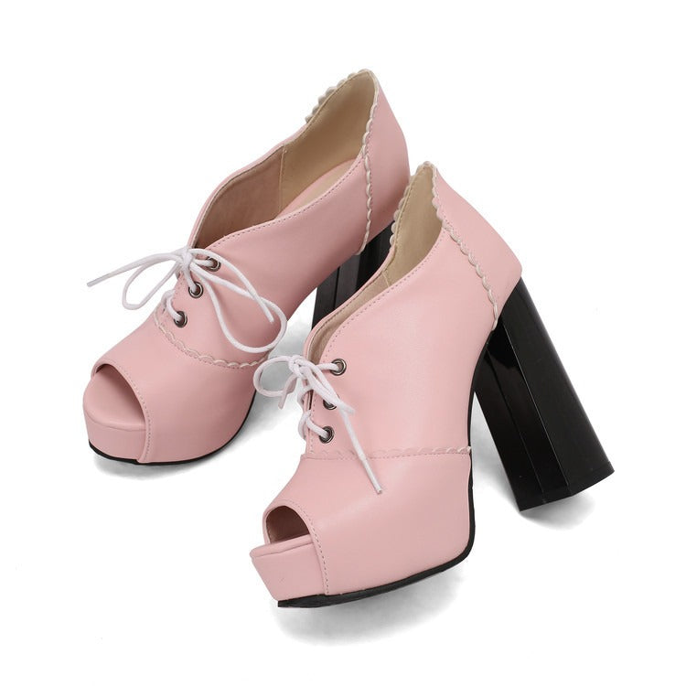 Cross-Strap Platform Peep-Toe High Heels