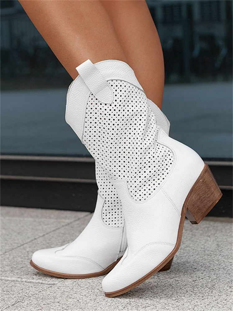 Mid-Heeled Suede Low Boots