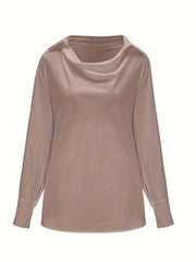 Problem Solved Satin Collared Drape Blouse - Nude