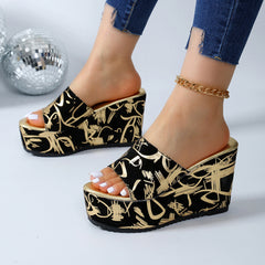 Ins Style Waterproof Platform Thick Heel Casual Slippers