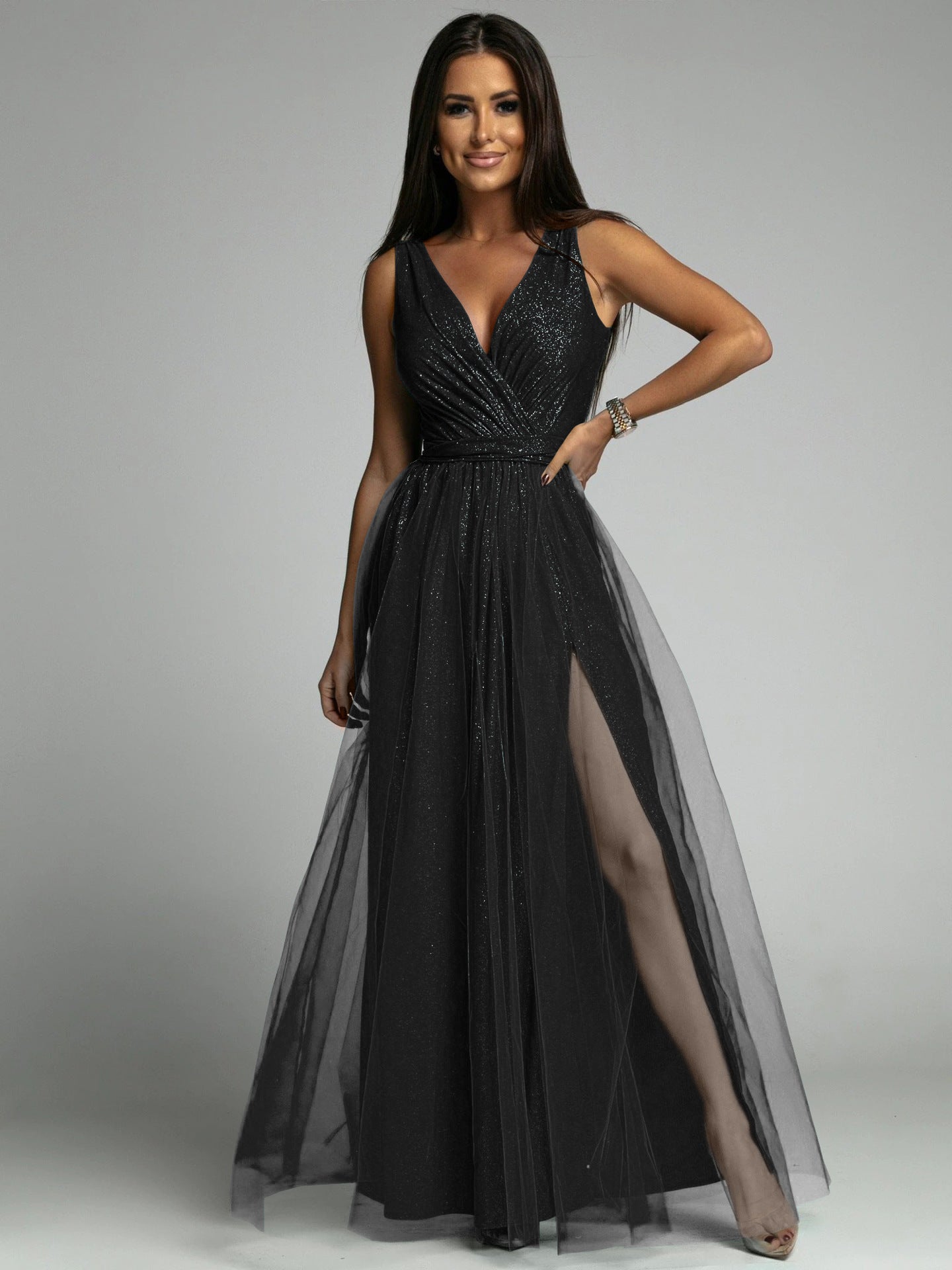 Saylor Formal Double Slit Tulle Dress