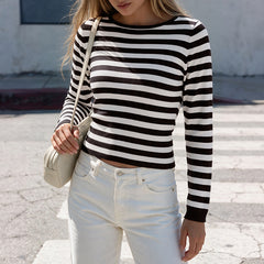 Striped boat-neck fitted sweater