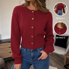 Heart-Button Knit Cardigan