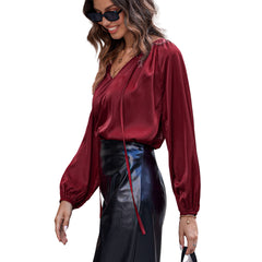 Harrow Satin Split Neck Blouse - Slate