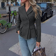 Dark gray cropped blazer with a peplum hem