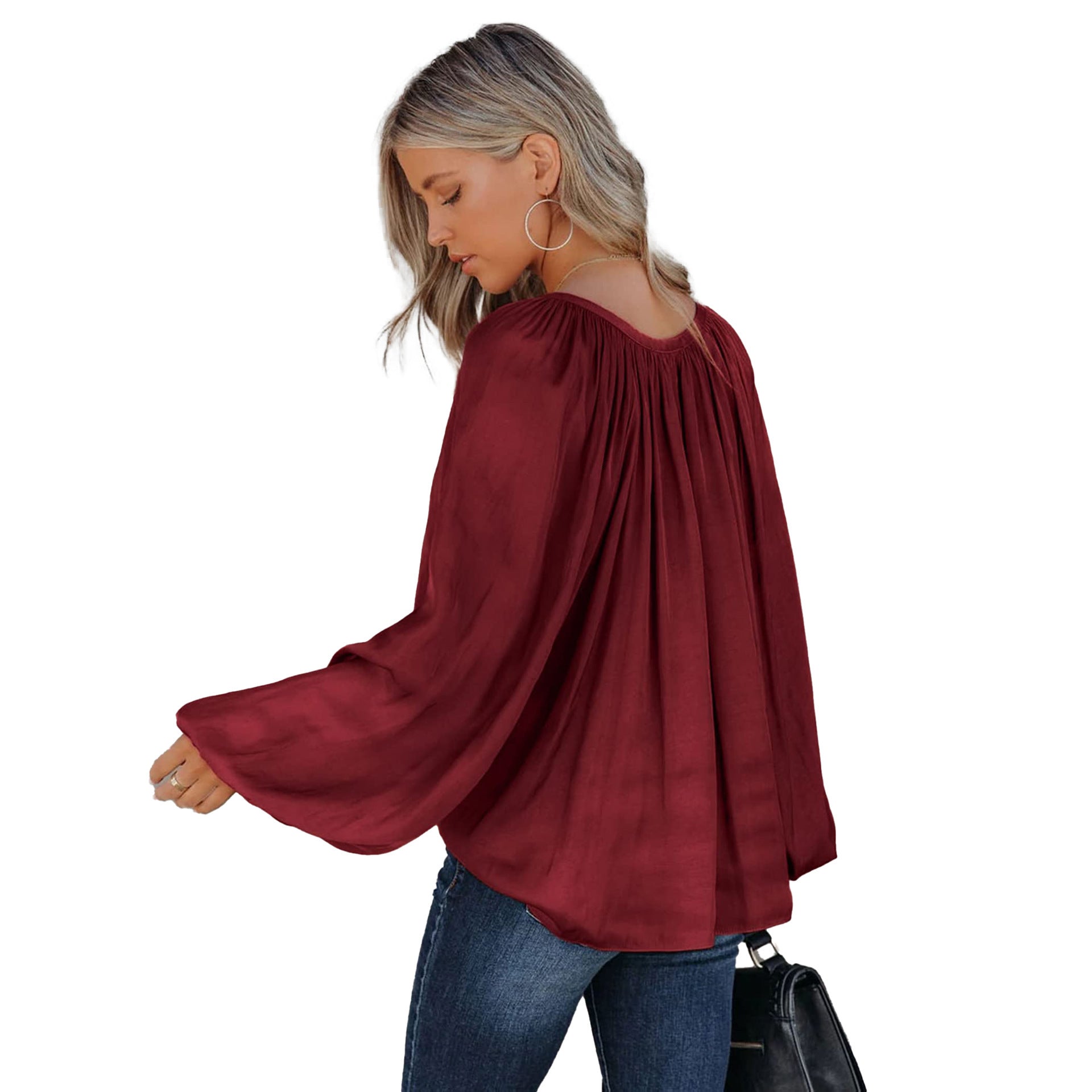 Harrow Satin Split Neck Blouse - Slate