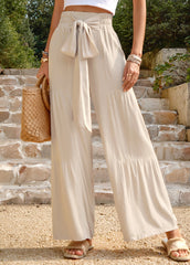 Chantay Linen Blend Tie Palazzo Pants - Oatmeal