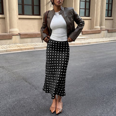 High-waisted polka-dot fishtail skirt