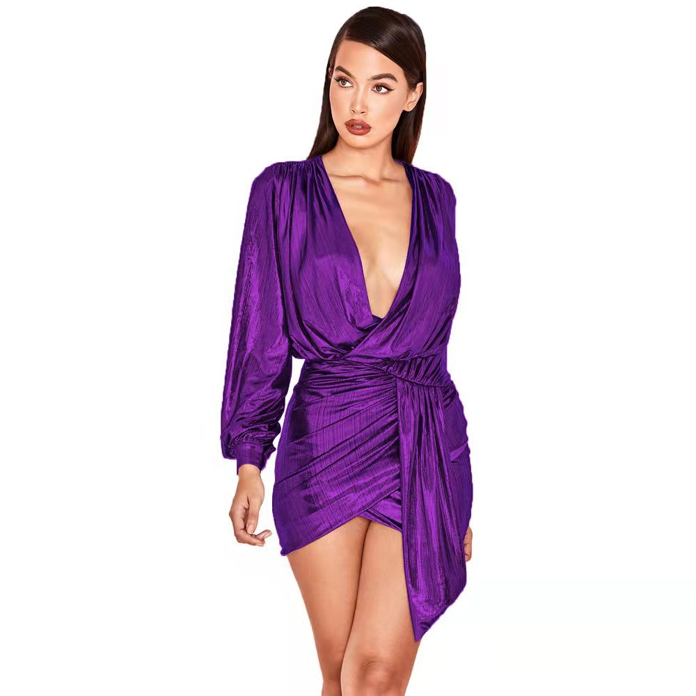 All The Feels Metallic One Shoulder Cutout Romper - Pink