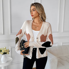 Heart-pattern V-neck cardigan