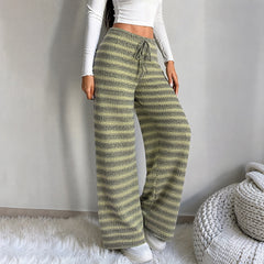 Color-block striped straight-leg wide-leg trousers with a tie-waist