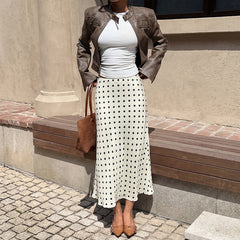 High-waisted polka-dot fishtail skirt