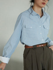 Embrace The Sun Striped Button Down Top - Blue