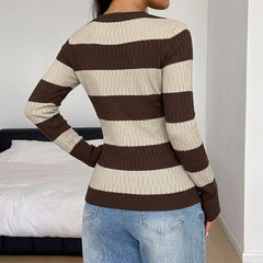 Striped cable-knit sweater with a cut-out waist