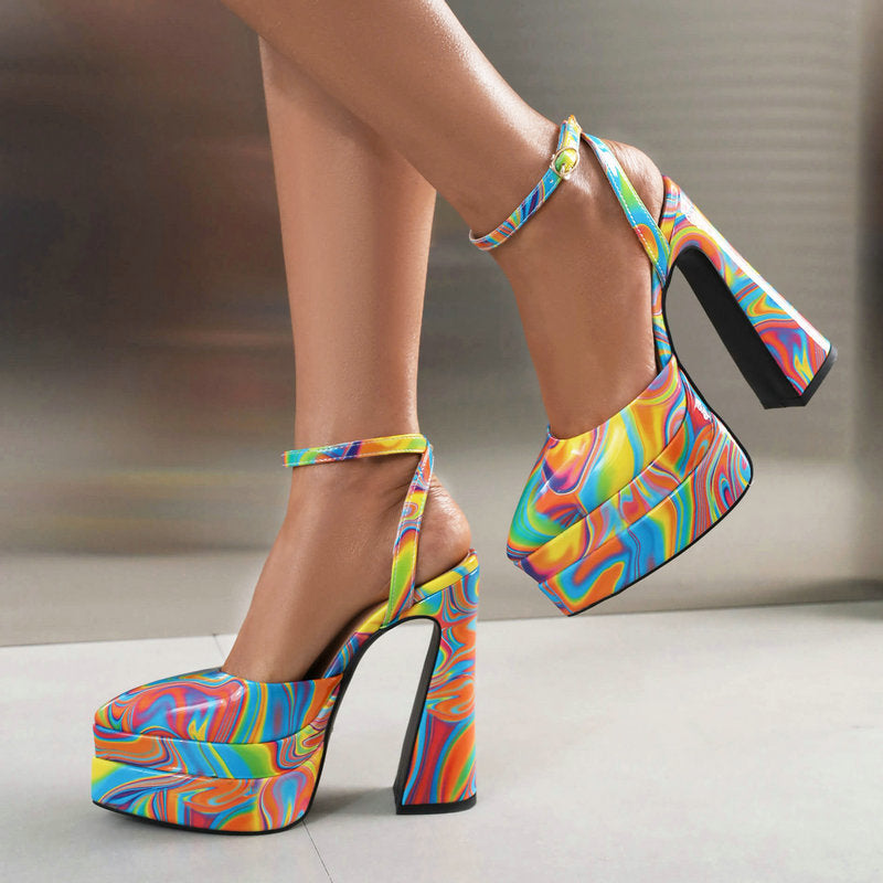 Pointed Toe Chunky Heel Leopard Print High Heels