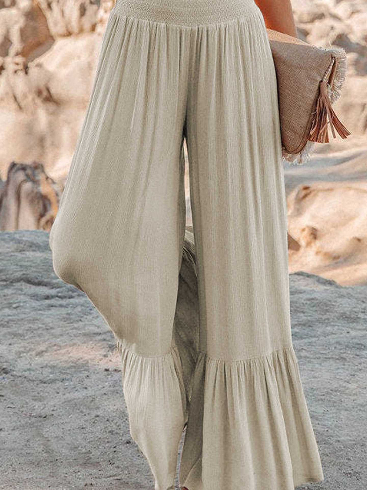 Wildflower Smocked High Rise Woven Pants - Taupe