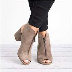 Solid Peep Toe Chunky Heeled Boots