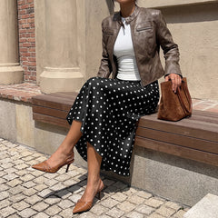 High-waisted polka-dot fishtail skirt