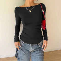 Black lace bow boat neck T-shirt