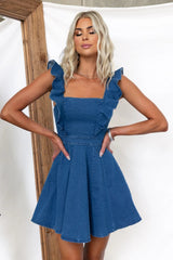 Jeanean Pocketed Denim Romper - Blue