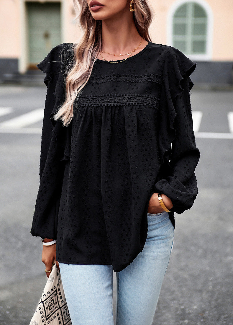 Hazal Cotton Crochet Lace Ruffle Top