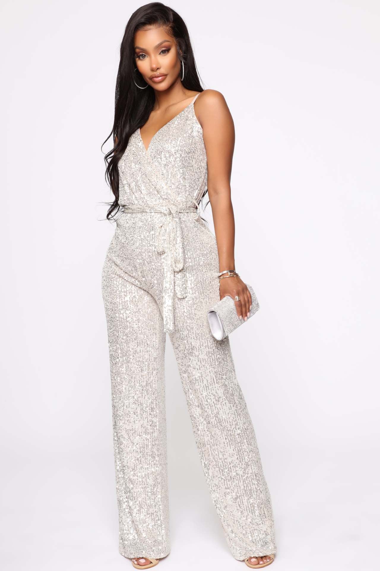 Eissa Sequin Drape Jumpsuit - Rose Gold