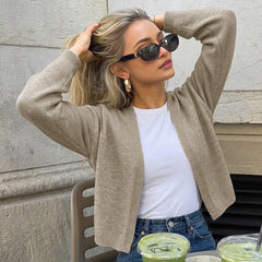 Relaxed-fit solid-color V-neck cropped knit cardigan