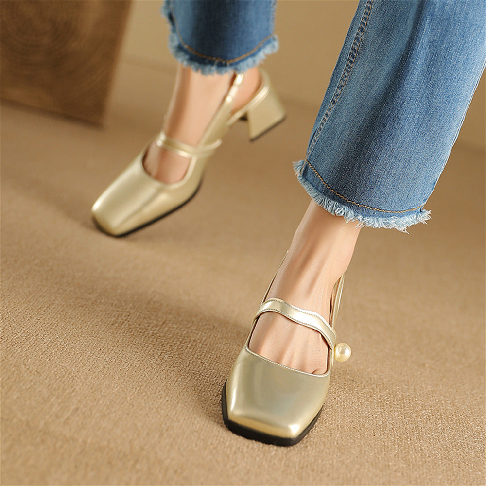 Patent Leather Chunky High Heels With Buckle Strap
