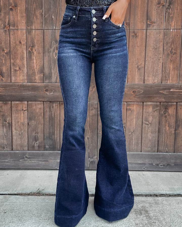 Marsha High Rise Frayed Bell Bottom Denim