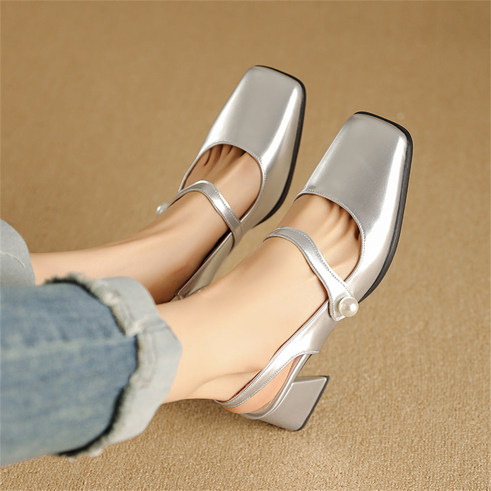 Patent Leather Chunky High Heels With Buckle Strap