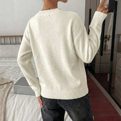 Color-block bow jacquard crew-neck sweater