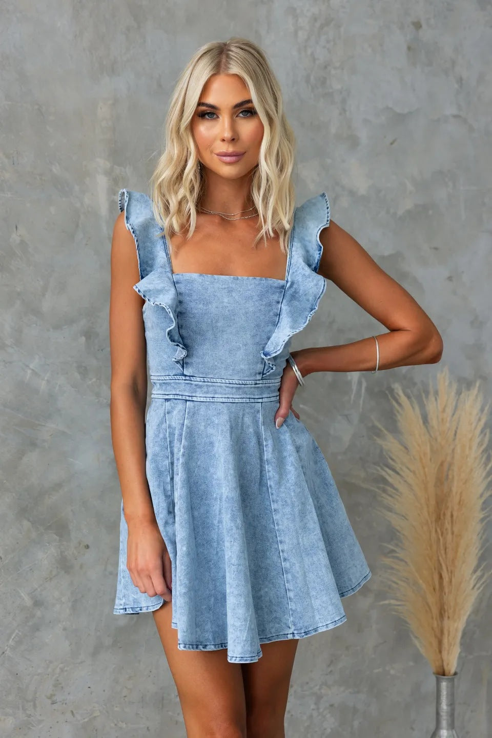 Jeanean Pocketed Denim Romper - Blue