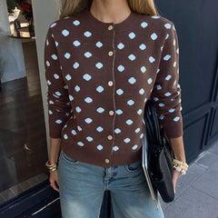 Long-sleeve polka-dot knit cardigan