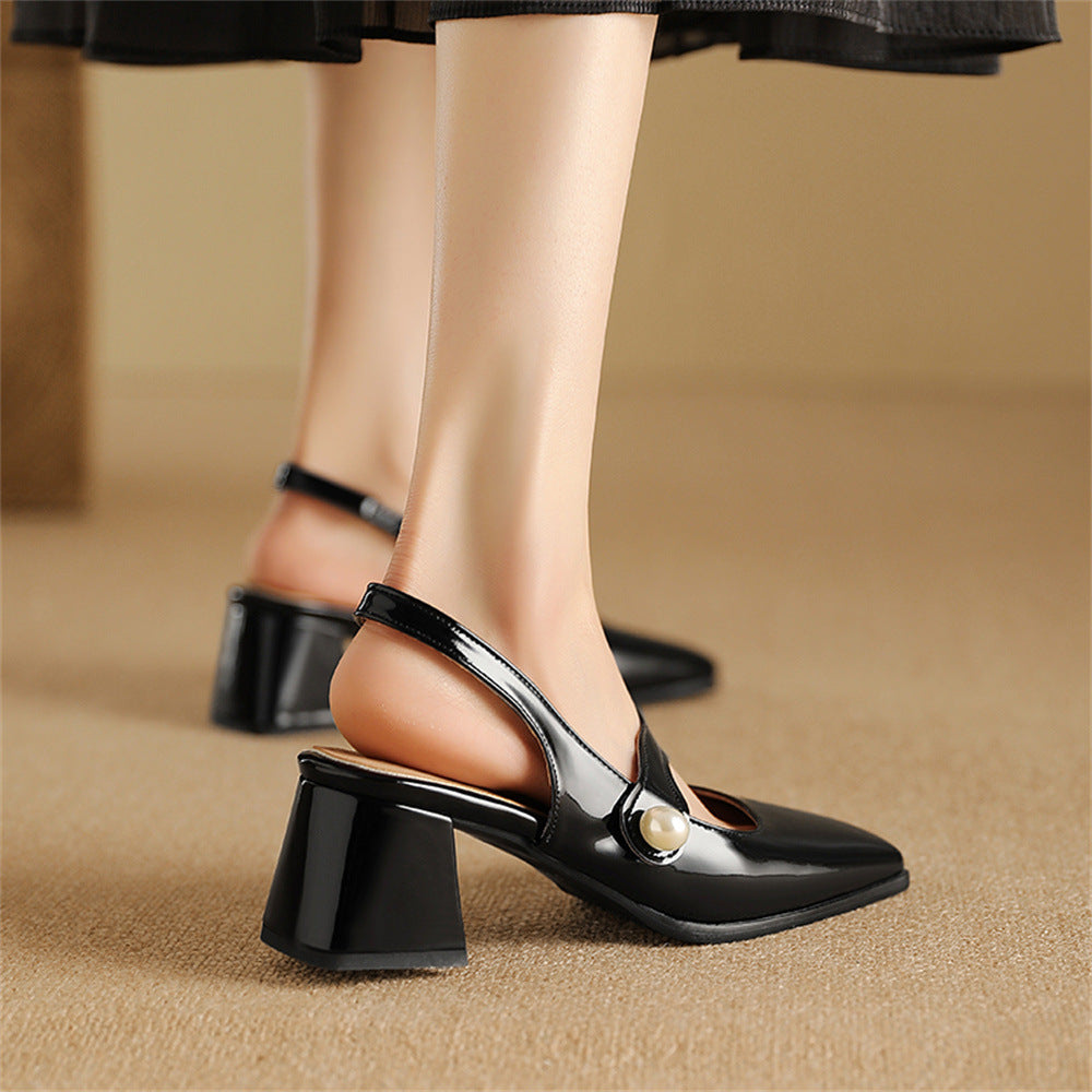 Patent Leather Chunky High Heels With Buckle Strap