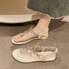 Sandalias elegantes con cordones y tiras de cristal 