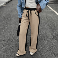 High-waisted straight-leg wide-leg sweatpants with pockets and cuffed hems