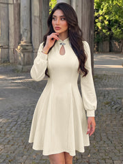 Solid-color cropped-length dress with a Mandarin collar