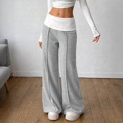 Color-block wide-leg trousers with center seams and folded cuffs