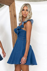 Jeanean Pocketed Denim Romper - Blue