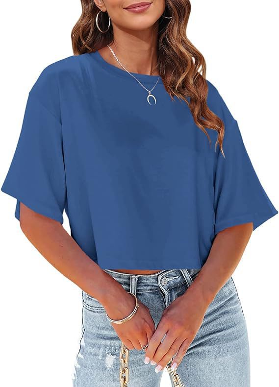 Her Cotton Cropped Tee - Denim Blue