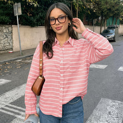 Striped drop-shoulder shirt with a collar and button-front