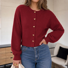 Heart-Button Knit Cardigan