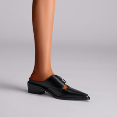 Solid Color Pointed Toe Buckle Low Heel Slippers