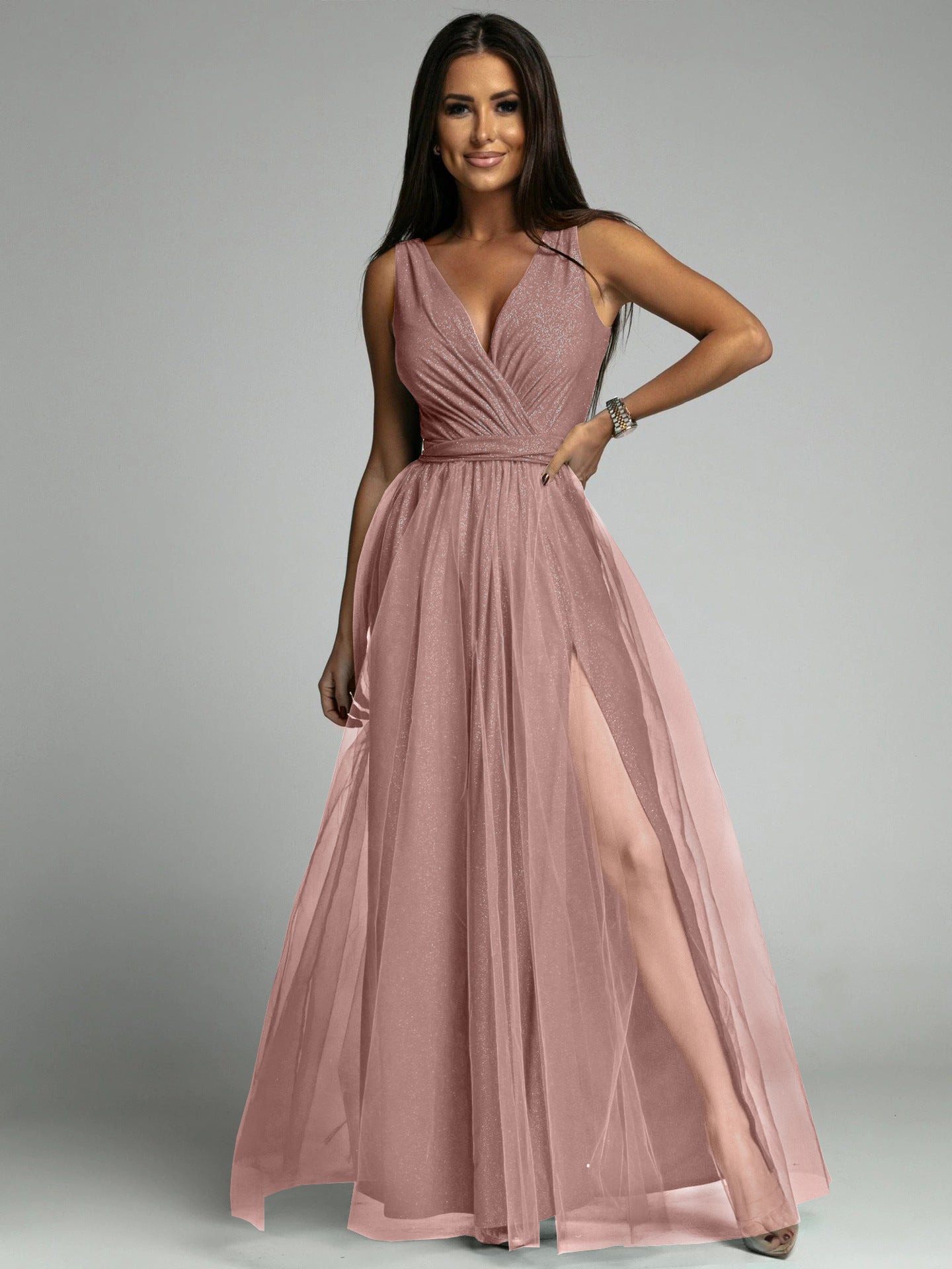 Saylor Formal Double Slit Tulle Dress