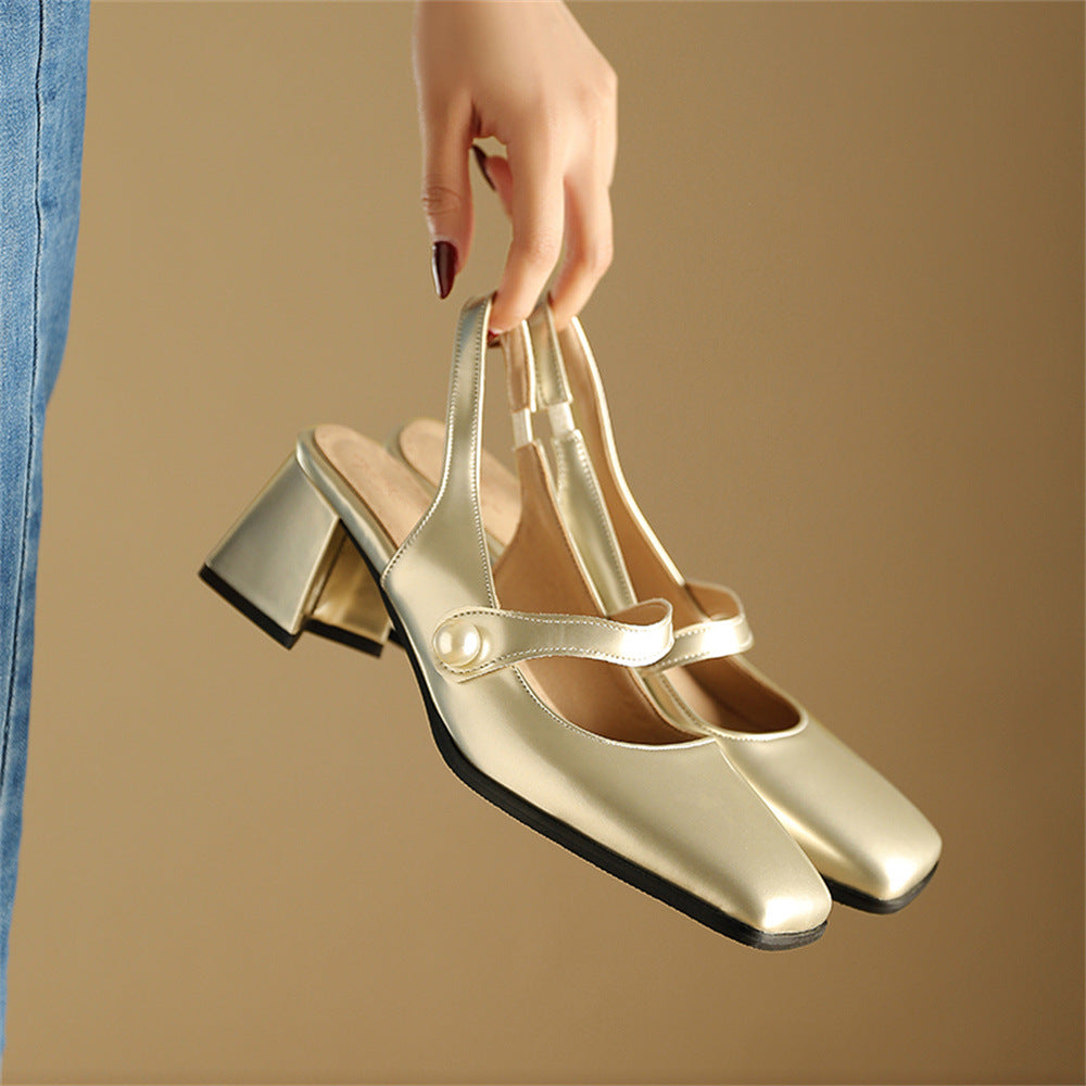 Patent Leather Chunky High Heels With Buckle Strap