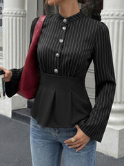 Striped Long-Sleeve Work Shirt with Paneled Waist Detail