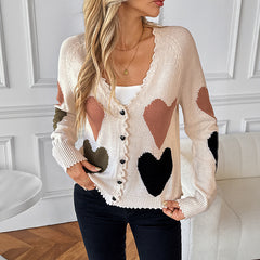 Heart-pattern V-neck cardigan
